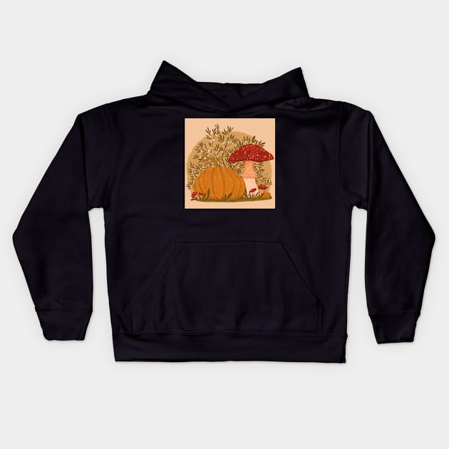 Holly Pumpkins and Mushrooms Kids Hoodie by rnmarts